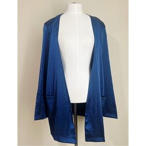 CURATORIAL by Popomomo Blue Metallic Open Kimono Light Jacket